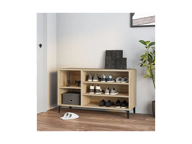 Meuble à chaussures Briko – Style et rangement optimal-Couleur Naturel-Modèle de pieds Noir fin