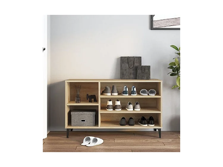 Meuble à chaussures Briko – Style et rangement optimal-Couleur Naturel-Modèle de pieds Noir fin