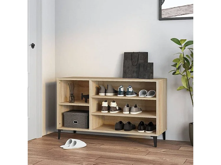 Meuble à chaussures Briko – Style et rangement optimal-Couleur Naturel-Modèle de pieds Noir fin