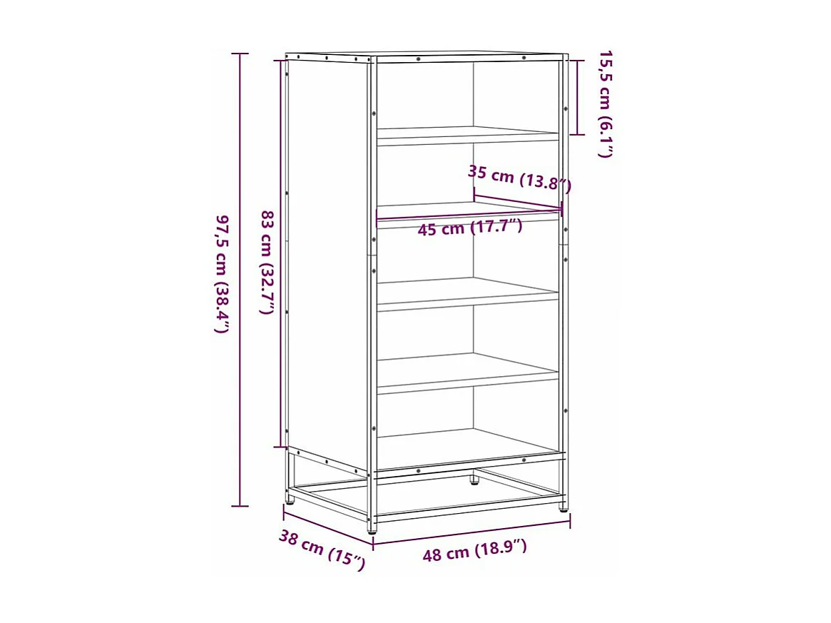 Étagère à chaussures sonoma gris 48x38x97,5 bois d'ingénierie