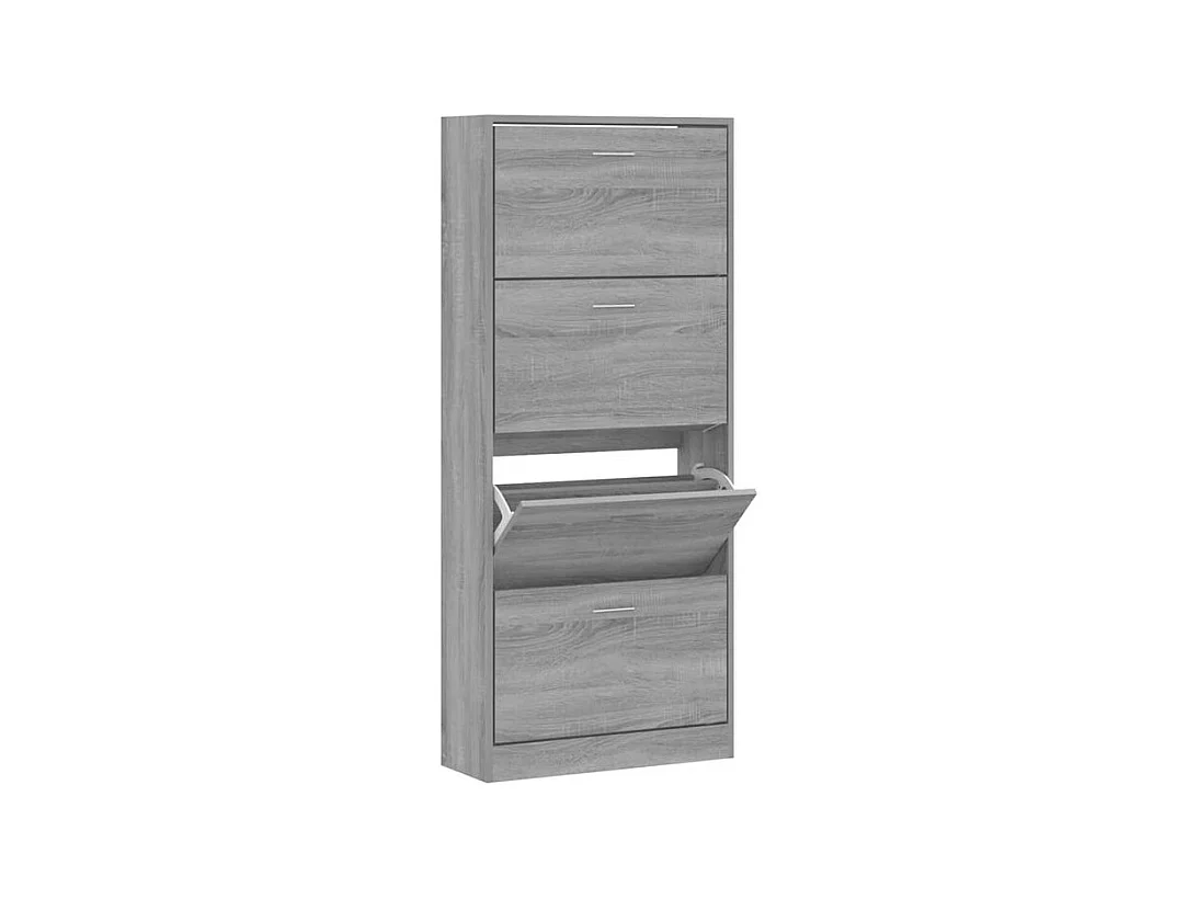 Armoire à chaussures en bois Puerto L63xH147xP24 – 4 portes rabattables-Couleur Chêne gris