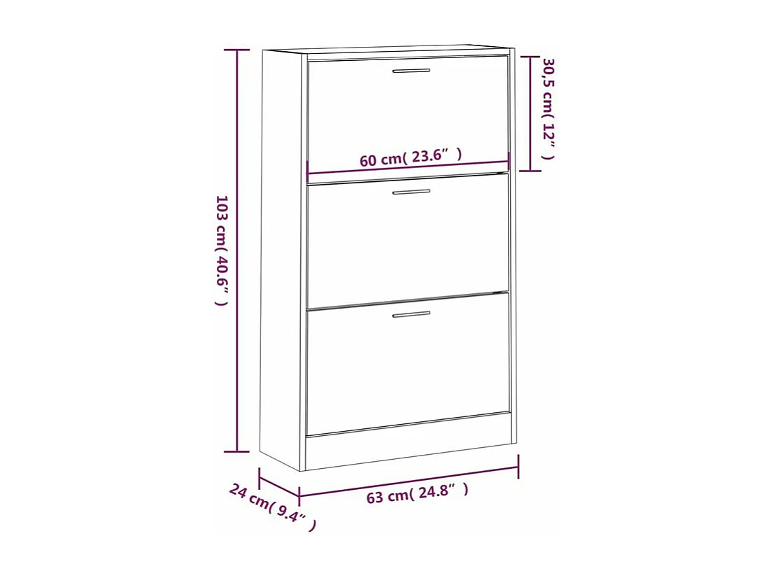 Armoire à chaussures en bois Puerto L63xH103xP24 – 3 portes rabattables-Couleur Noir