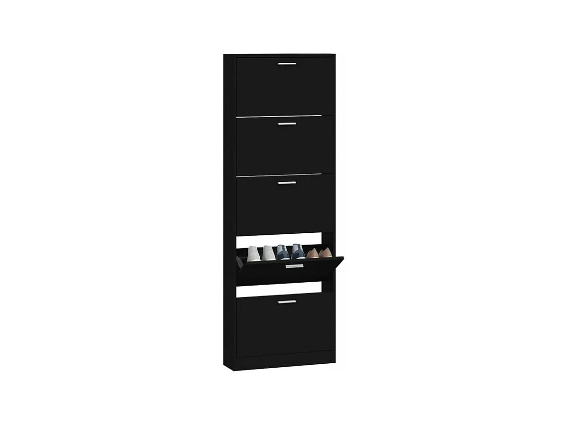 Armoire à chaussures en bois Puerto L59xH169xP17 – 5 portes rabattables-Couleur Noir