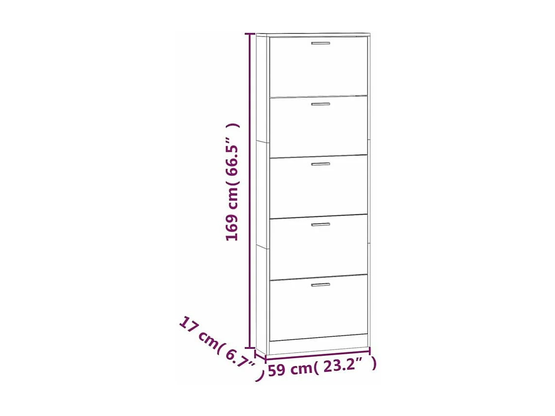 Armoire à chaussures en bois Puerto L59xH169xP17 – 5 portes rabattables-Couleur Noir