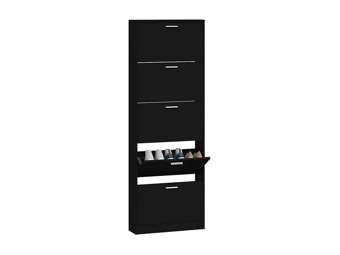 Armoire à chaussures en bois Puerto L59xH169xP17 – 5 portes rabattables-Couleur Noir