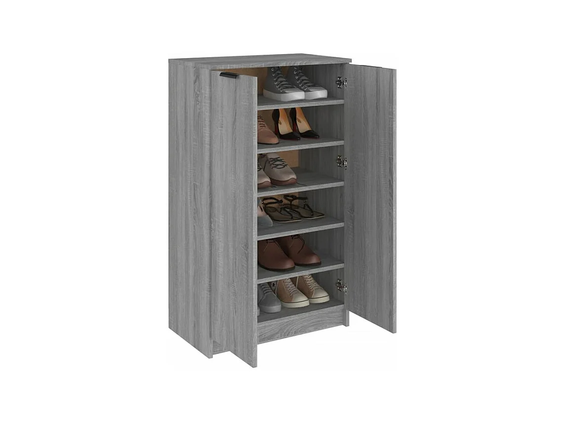 Armoire à chaussures multifonction avec petite penderie L59xP35xH100 - Simplicité et Solidité-Couleur Chêne gris