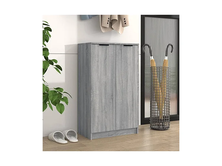 Armoire à chaussures multifonction avec petite penderie L59xP35xH100 - Simplicité et Solidité-Couleur Chêne gris