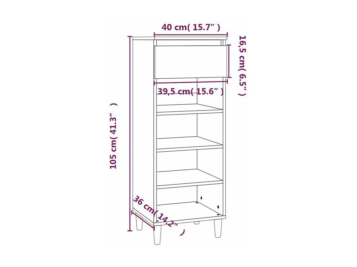 Armoire à chaussures Chêne fumé 40x36x105 Bois d'ingénierie