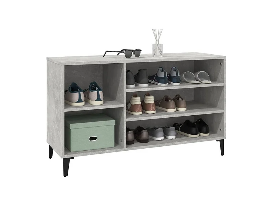 Meuble à chaussures Briko – Style et rangement optimal-Couleur Gris béton-Modèle de pieds Noir fin