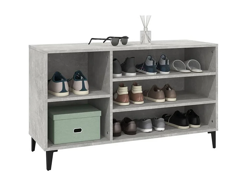 Meuble à chaussures Briko – Style et rangement optimal-Couleur Gris béton-Modèle de pieds Noir fin