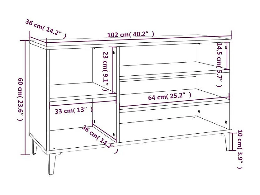 Meuble à chaussures Briko – Style et rangement optimal-Couleur Gris béton-Modèle de pieds Noir fin