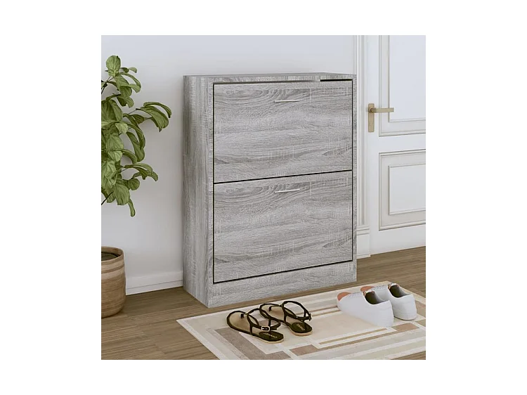 Armoire à chaussures en bois Puerto L63xH81xP24 – 2 portes rabattables-Couleur Chêne gris