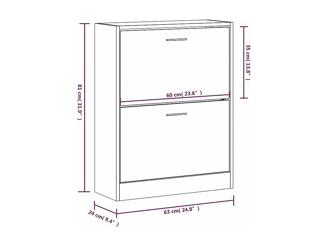 Armoire à chaussures en bois Puerto L63xH81xP24 – 2 portes rabattables-Couleur Chêne gris