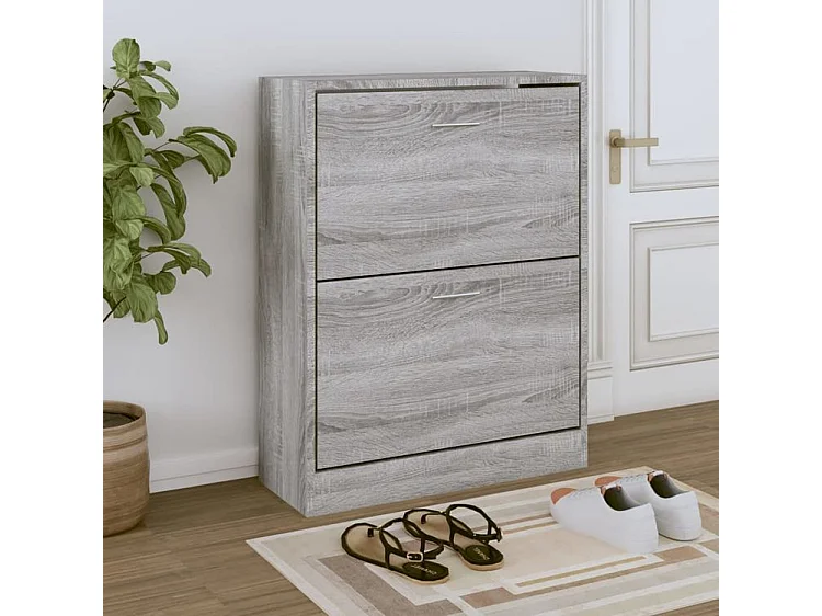 Armoire à chaussures en bois Puerto L63xH81xP24 – 2 portes rabattables-Couleur Chêne gris