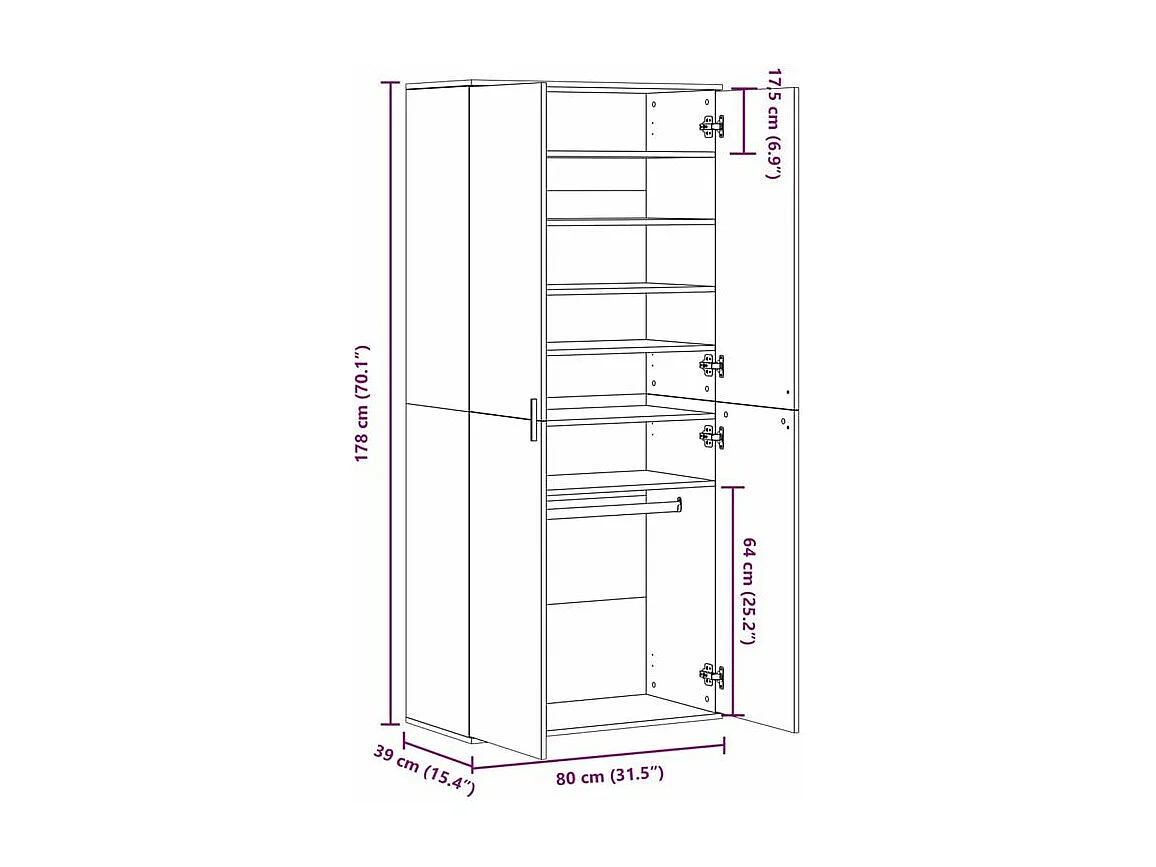 Armoire à chaussures Blanc 80x39x178 Bois d'ingénierie