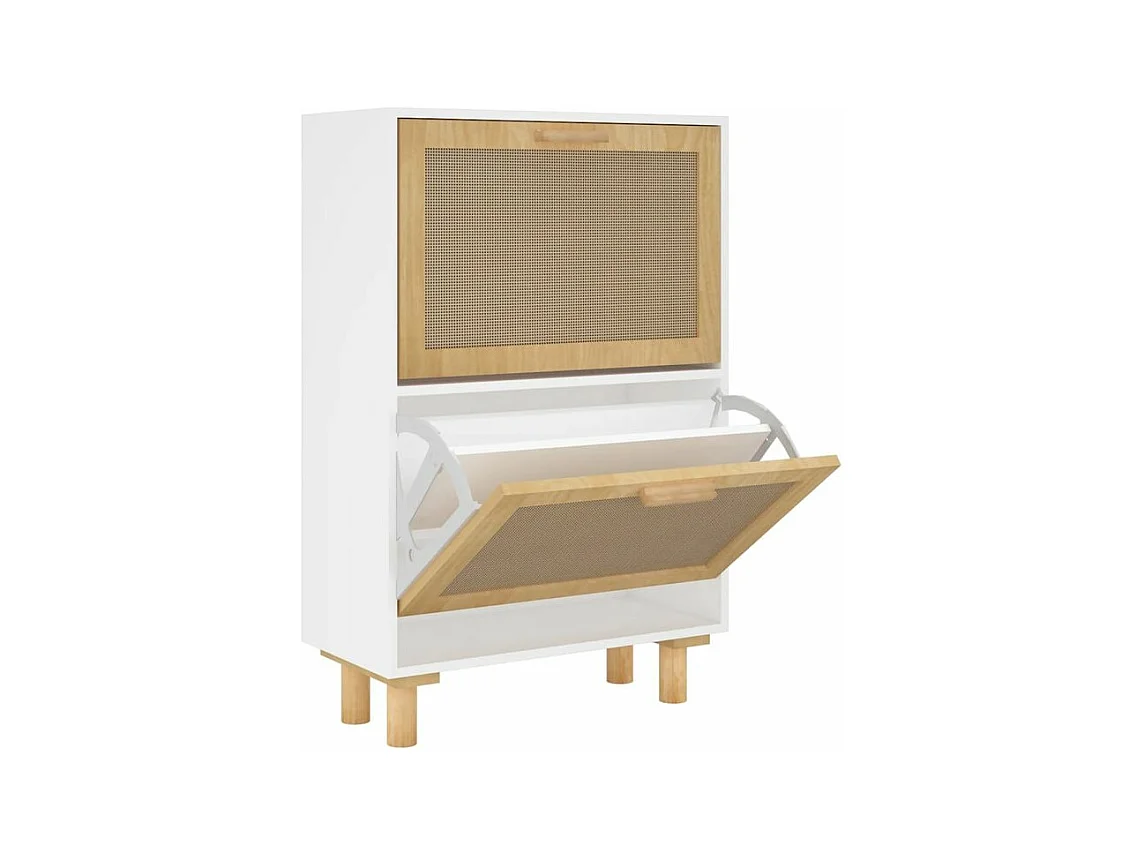 Armoire à chaussures en bois er rotin Viba L 52 x H 80cm - Style tendance-Couleur Blanc