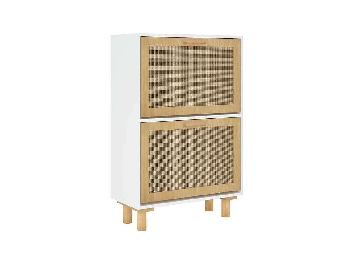 Armoire à chaussures en bois er rotin Viba L 52 x H 80cm - Style tendance-Couleur Blanc