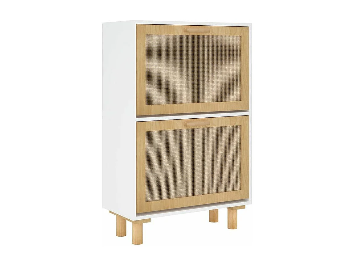 Armoire à chaussures en bois er rotin Viba L 52 x H 80cm - Style tendance-Couleur Blanc