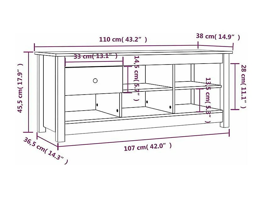 Armoire à chaussures 110x38x45,5 Bois de pin massif
