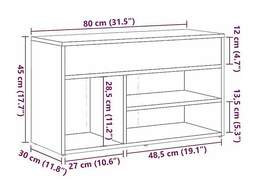 Banc à chaussures avec coffre de rangement Lula L80xH45xP30 – Chic et pratique-Couleur Marron fumé