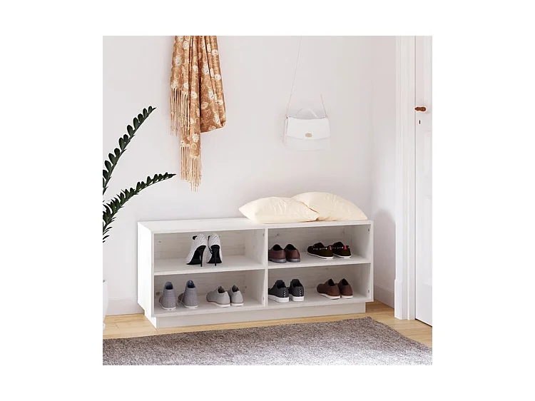 Armoire à chaussures Blanc 110x34x45 Bois de pin massif