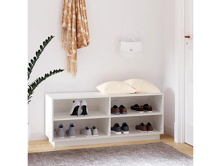 Armoire à chaussures Blanc 110x34x45 Bois de pin massif