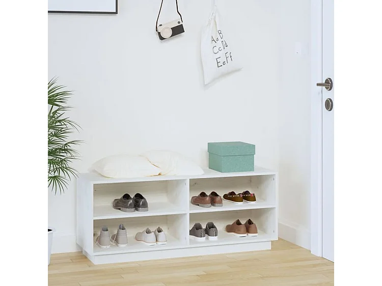 Armoire à chaussures Blanc 110x34x45 Bois de pin massif