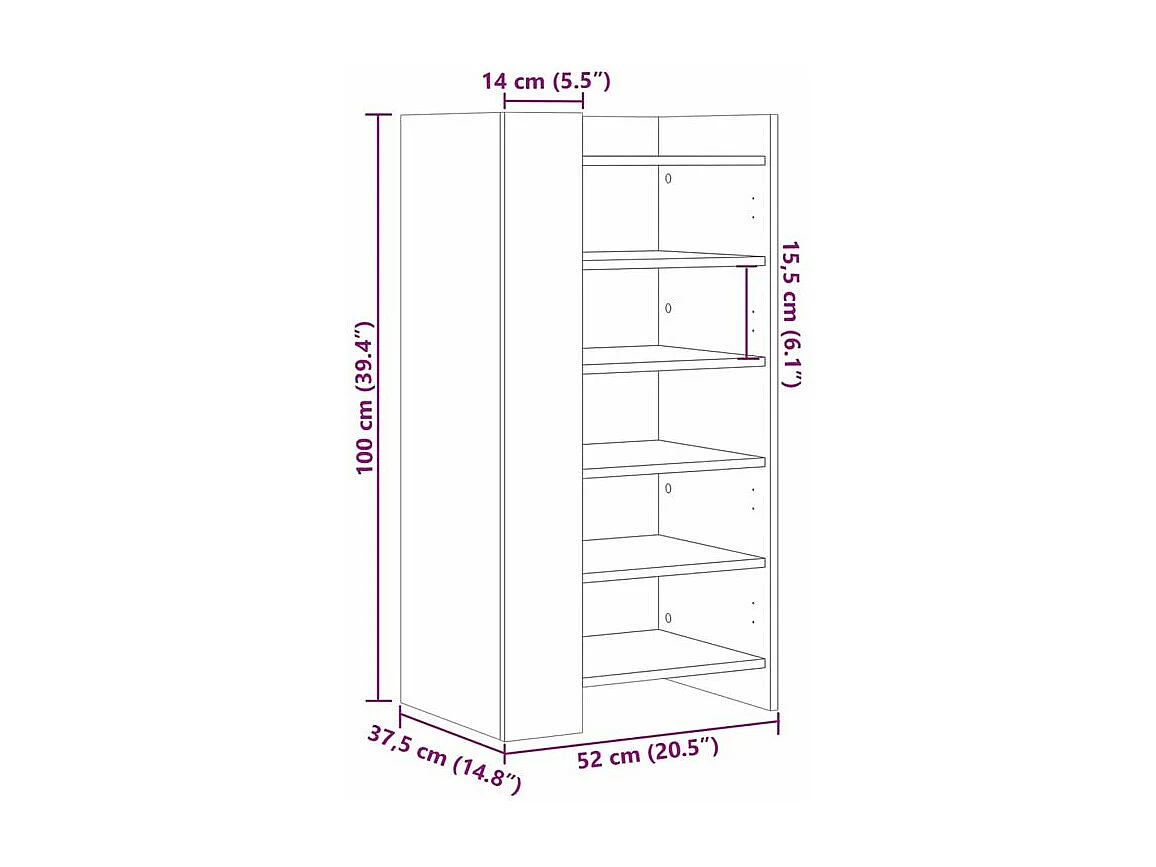 Armoire à chaussures sonoma gris 52x37,5x100