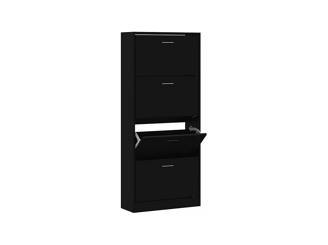 Armoire à chaussures en bois Puerto L63xH147xP24 – 4 portes rabattables-Couleur Noir
