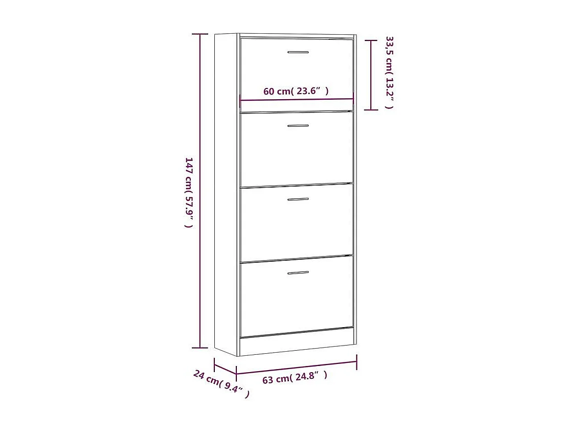 Armoire à chaussures en bois Puerto L63xH147xP24 – 4 portes rabattables-Couleur Noir