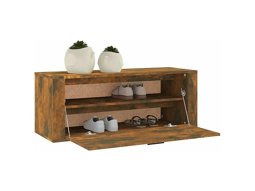 Armoire à chaussures murale en bois Luiza L100xH38xP35 – Élégance et fonctionnalité-Couleur Marron fumé