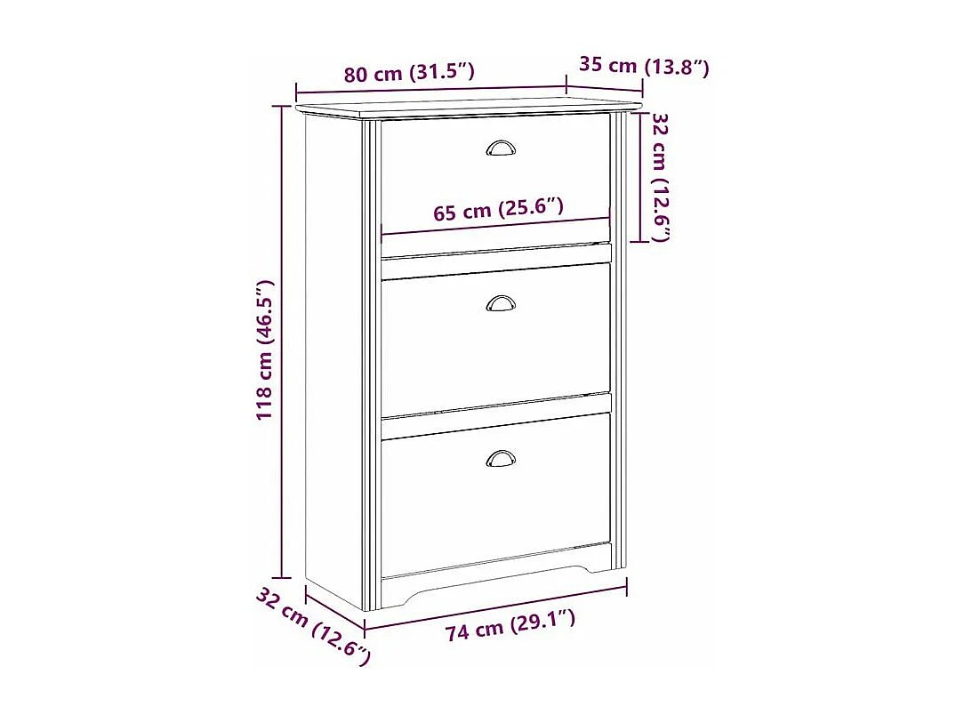 Étagère à chaussures BODO blanc 80x35x118