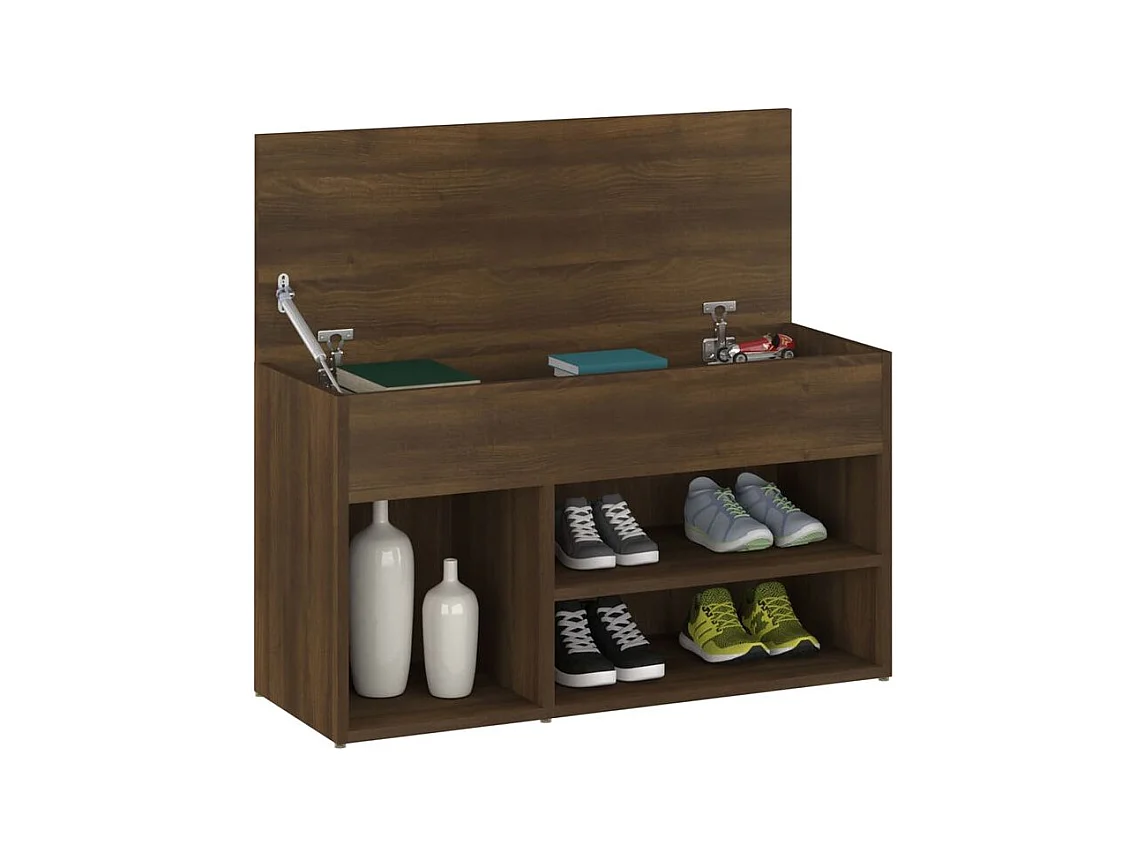 Banc à chaussures avec coffre de rangement Lula L80xH45xP30 – Chic et pratique-Couleur Noyer