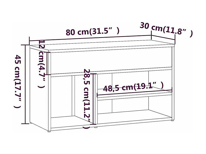 Banc à chaussures avec coffre de rangement Lula L80xH45xP30 – Chic et pratique-Couleur Noyer