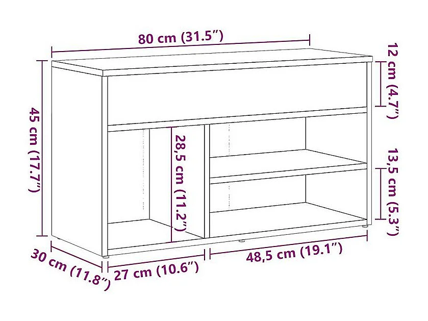 Banc à chaussures avec coffre de rangement Lula L80xH45xP30 – Chic et pratique-Couleur Noyer