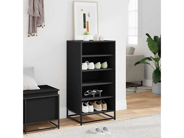 Étagère à chaussures noir 48x38x97,5 bois d'ingénierie