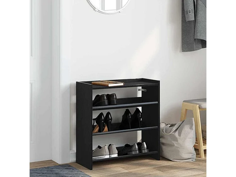 Étagère à chaussures en bois Manda L 60 x H 62cm - Rangement 3 niveaux-Couleur Noir