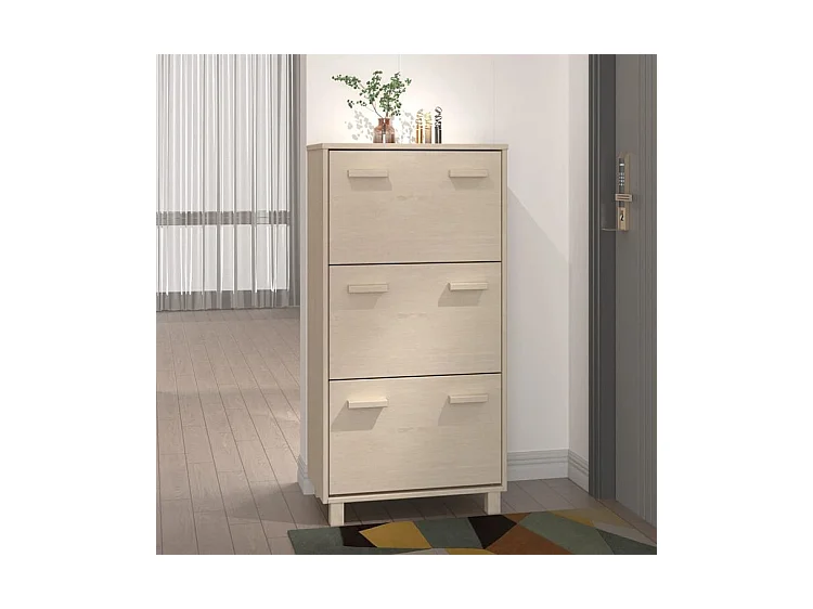 Armoire à chaussures en pin massif Verla L 60x117 - Format Pratique-Couleur Beige