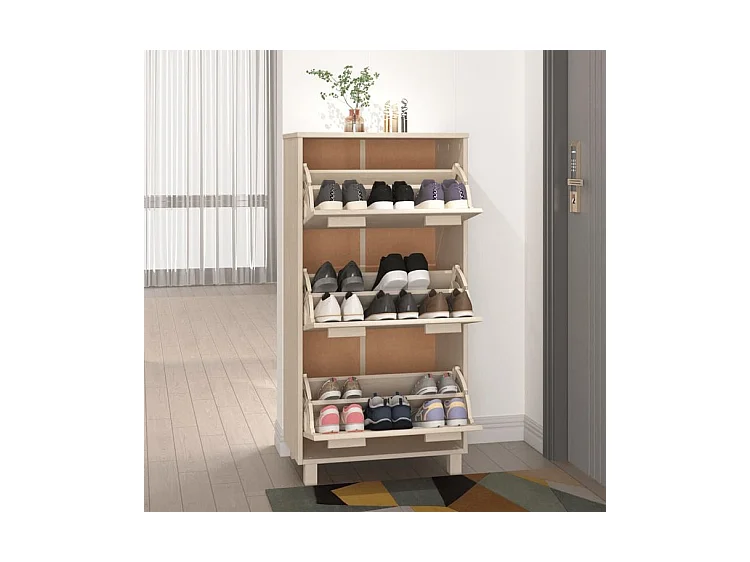Armoire à chaussures en pin massif Verla L 60x117 - Format Pratique-Couleur Beige
