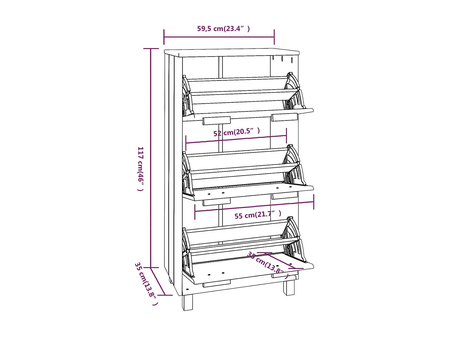 Armoire à chaussures en pin massif Verla L 60x117 - Format Pratique-Couleur Beige