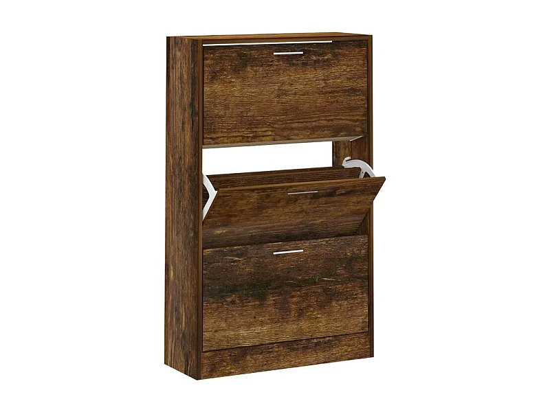 Armoire à chaussures en bois Puerto L63xH103xP24 – 3 portes rabattables-Couleur Marron fumé