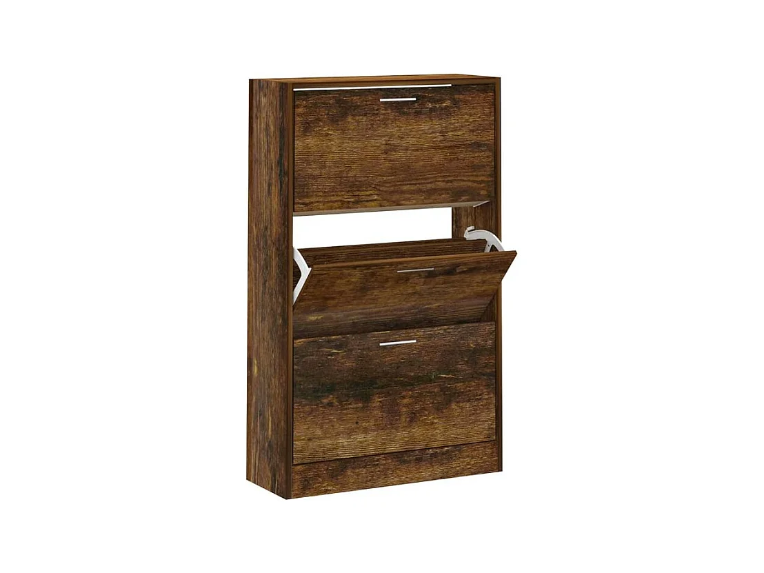 Armoire à chaussures en bois Puerto L63xH103xP24 – 3 portes rabattables-Couleur Marron fumé