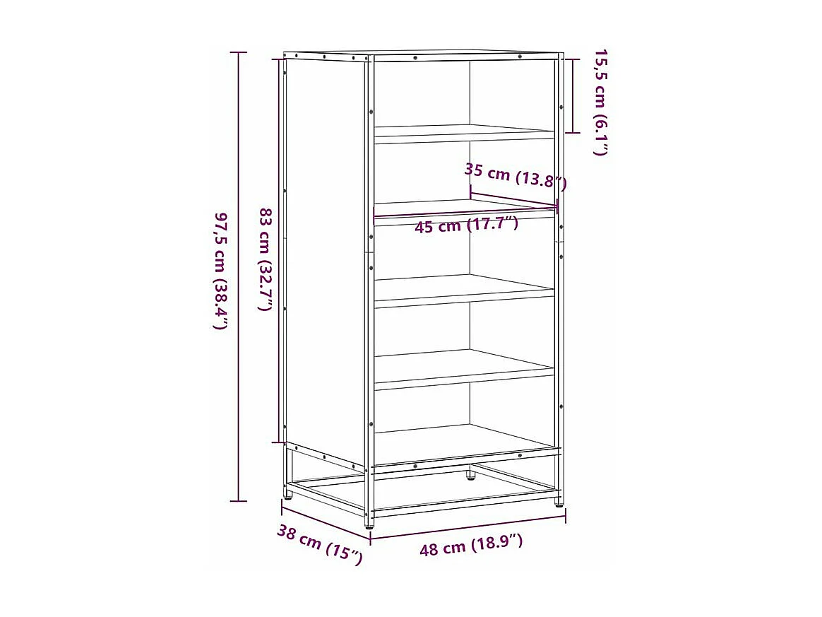 Étagère à chaussures chêne marron 48x38x97,5 bois ingénierie
