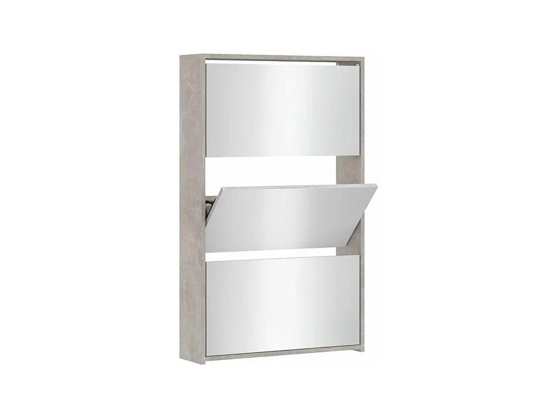Armoire à chaussures 3 portes rabattables avec miroir Ranka H 102cm – Design moderne et élégant-Couleur Gris béton