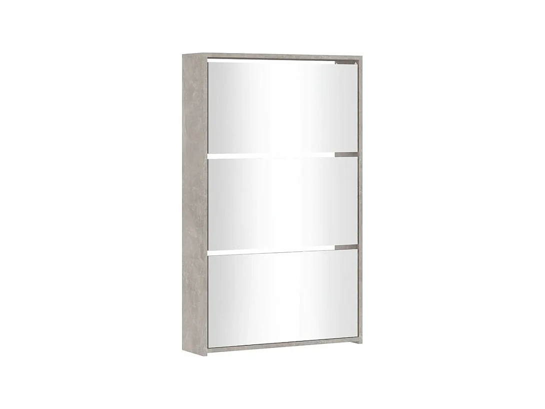 Armoire à chaussures 3 portes rabattables avec miroir Ranka H 102cm – Design moderne et élégant-Couleur Gris béton
