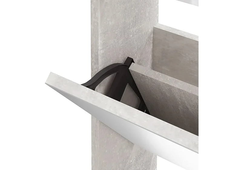 Armoire à chaussures 3 portes rabattables avec miroir Ranka H 102cm – Design moderne et élégant-Couleur Gris béton