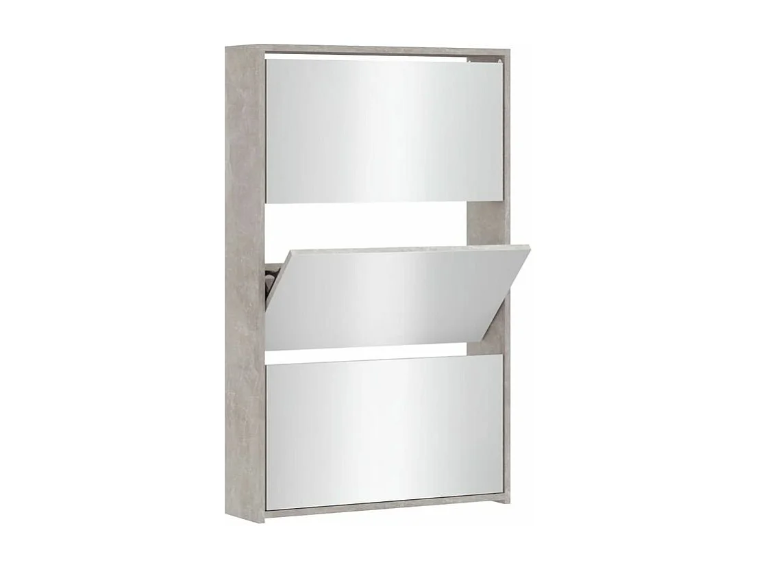 Armoire à chaussures 3 portes rabattables avec miroir Ranka H 102cm – Design moderne et élégant-Couleur Gris béton