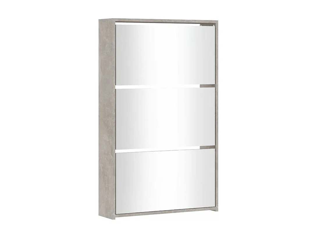 Armoire à chaussures 3 portes rabattables avec miroir Ranka H 102cm – Design moderne et élégant-Couleur Gris béton