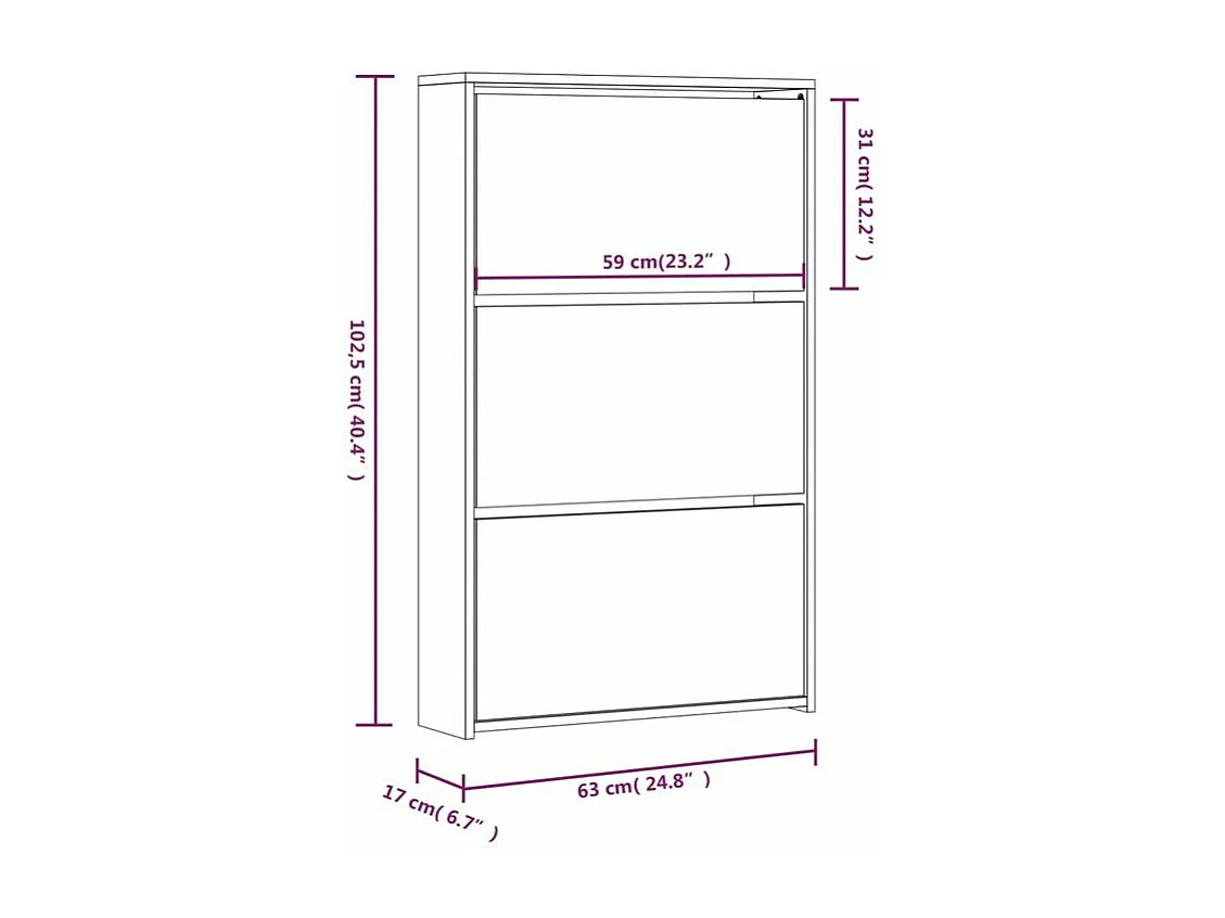 Armoire à chaussures 3 portes rabattables avec miroir Ranka H 102cm – Design moderne et élégant-Couleur Gris béton