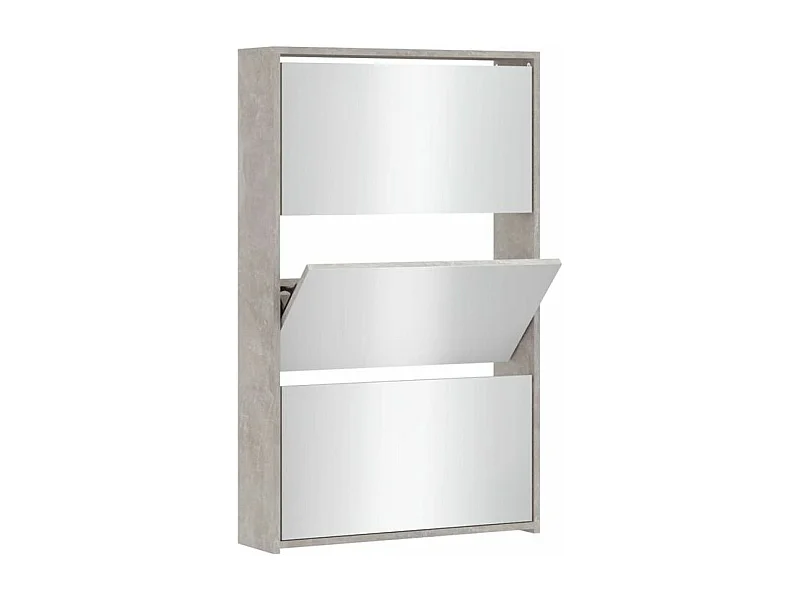 Armoire à chaussures 3 portes rabattables avec miroir Ranka H 102cm – Design moderne et élégant-Couleur Gris béton